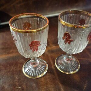 Etched flower design gilded rim goblet
